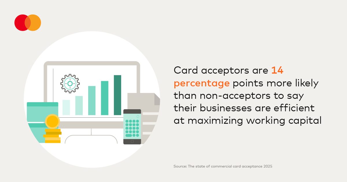 infographic saying card acceptors are 14 percentage points more likely than non-acceptors to say their businesses are efficient at managing capital.
